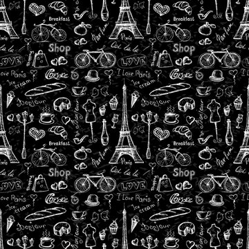 Seamless pattern Paris symbols,