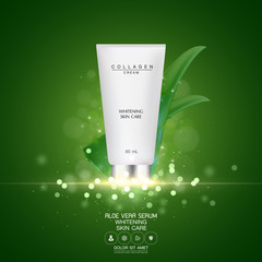 Aloe Vera collagen Serum and Background Concept Skin Care Cosmetic.