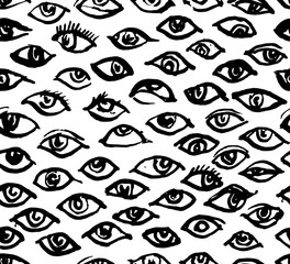 Eyes hand drawn ink illustration. Seamless pattern