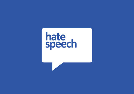 Social media and commentary with hate speech content - internet pages and verbal attack and assault ( sexism, chauvinism, racism ) through comments. Simple vector of blue field with dialog bubble
