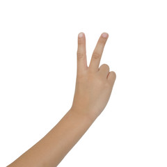 Child hand on white background