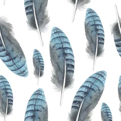 Behang Aquarel vogel veer patroon van vleugel geïsoleerd. Aquarelle veer voor achtergrond, textuur, wrapper patroon, frame of rand. © yanushkov