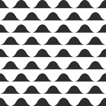 Wave pattern print vector illustration, black and white waves background seamless