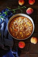Coconut cake with peaches