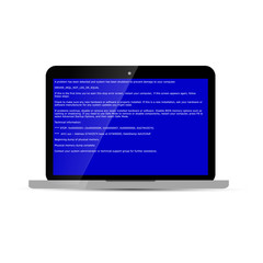 Laptop with BSOD error isolated on white