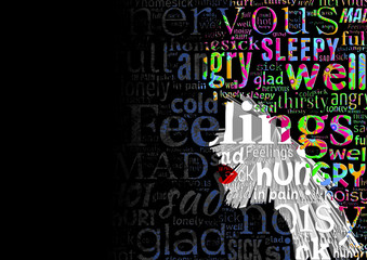 女性の横顔シルエット　感情　英単語