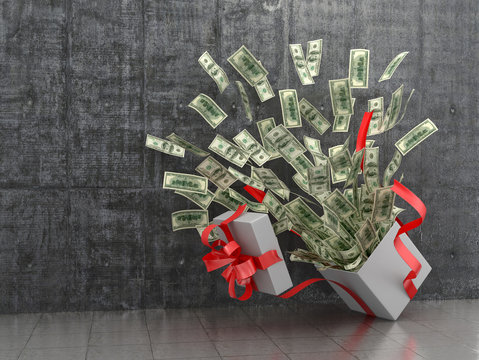 Monetary concept. A cash gift or money. 3D illustration.