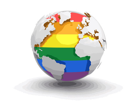 3d Globe with Gay Pride color. Image with clipping path