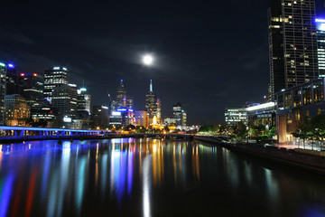 Fototapeta na wymiar Melbourne night reflections on river 