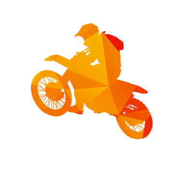 Abstract motocross rider, polygonal vector silhouette