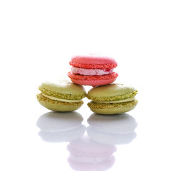 Sweet and colourful french macaroons or macaron on white background