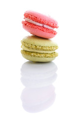Sweet and colourful french macaroons or macaron on white background