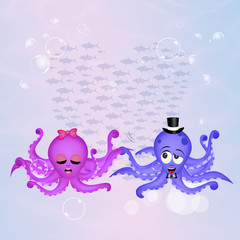 octopus in love in the ocean