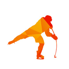 Obraz premium Polygonal ice hockey player, abstract orange isolated vector sil