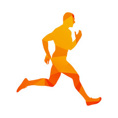 Fototapeta na wymiar Polygonal running man, abstract isolated vector runner