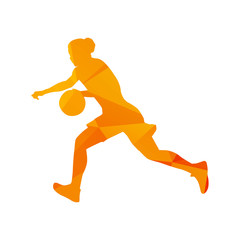 Polygonal basketball player woman, abstract isolated vector silh