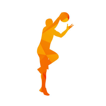 Polygonal basketball player, abstract isolated vector silhouette