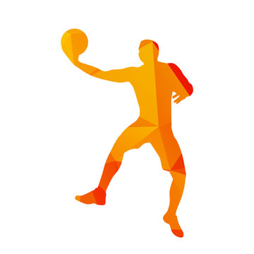 Polygonal basketball player, abstract isolated vector silhouette