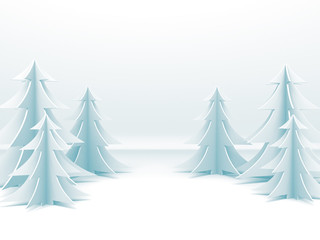 Abstract merry christmas background with paper new year trees