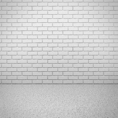 White brick wall with concrete floor. empty room interior