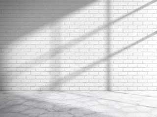 White brick wall room with window sun light. Abstract empty inte
