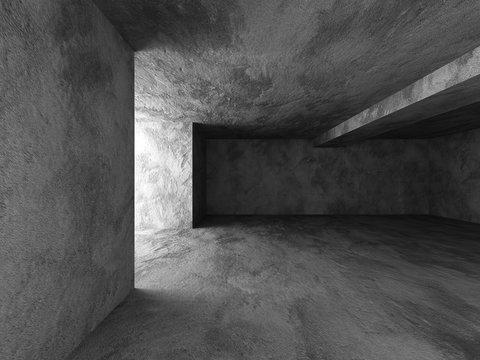 Dark concrete room basement interior. Abstract architecture back