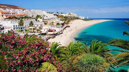 Fototapeten Blick auf den Strand Playa de Morro Jable. Fuerteventura, Spanien. © Elena Krivorotova