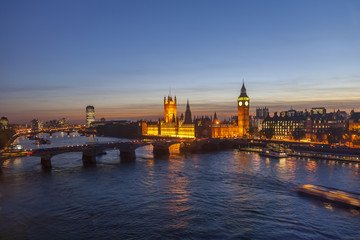 Fototapeta premium London skyline at night seen from the London Eye.