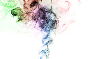 Abstract background. Movement of colorful smoke on white background.