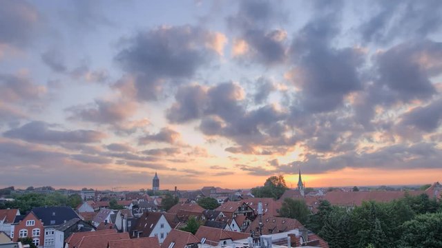 time lapse sunrise over the city of Minden, Germany