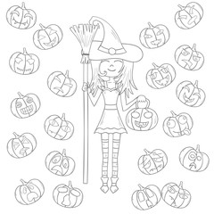 Vector cartoon hand drawn Halloween witch