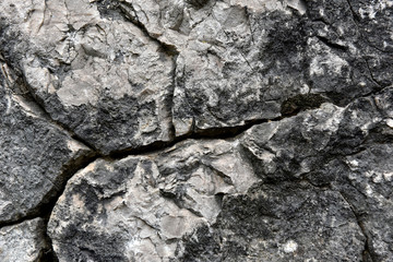 Closeup of a cracked limestone surface