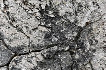 Closeup of a cracked limestone surface