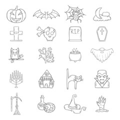Vector cartoon hand drawn Halloween icons