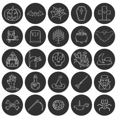 Naklejka premium Vector cartoon hand drawn Halloween icons