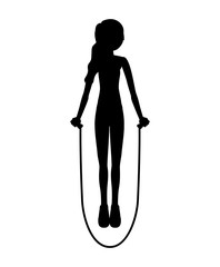 silhouette woman jump rope down vector illustration