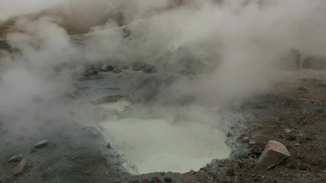 Mud bath in crater of Mutnovsky volcano.