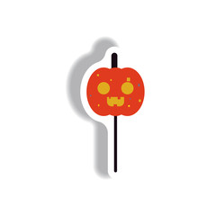 Vector illustration paper sticker Halloween icon pumpkin on stick