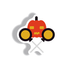 Vector illustration paper sticker Halloween icon pumpkin and candy