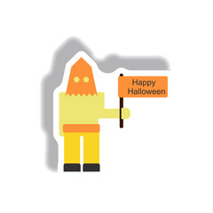 Vector illustration paper sticker Halloween icon Executioner with happy halloween flag