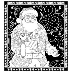 Fototapeta na wymiar Santa Claus for adult coloring book. Christmas illustration in doodle style.