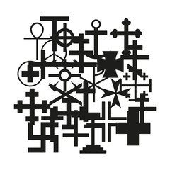 Fototapeta premium Cross Icon black silhouette set. Ancient cross signs. Chaos. Vector illustration.