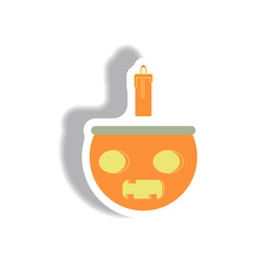 Vector illustration paper sticker Halloween icon Pumpkin with candel