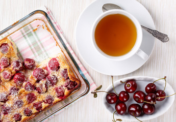 Cherry clafoutis - traditional French sweet fruit dessert