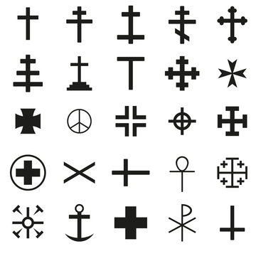 Cross Icon black silhouette set. Ancient cross signs. Vector illustration.