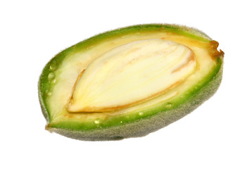 Almond fruit ( open, half) isolated on a white background