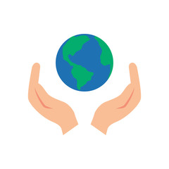 Vector illustration of two hands holding the Earth