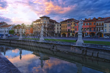 Canal of Prato della Valle square at sunset, Padua, Italy