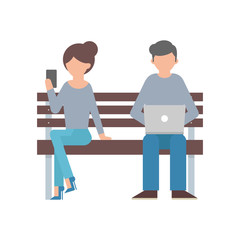 Vector illustration of woman and man sitting on the bench
