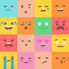 Set of emoji, emoticons flat style vector icons